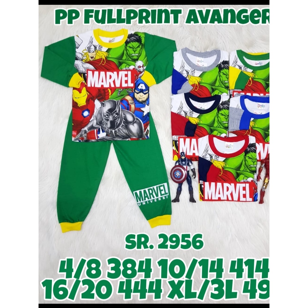 size jumbo  setelan baju tidur piyama marvel superhero lengan panjang celana panjang size 3-14thn