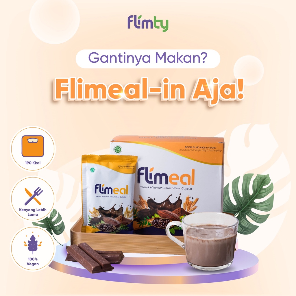 

Flimeal 1 box isi 12 sachet - Meal Replacement rasa Coklat by Flimty - Sereal Pengganti makan / sarapan