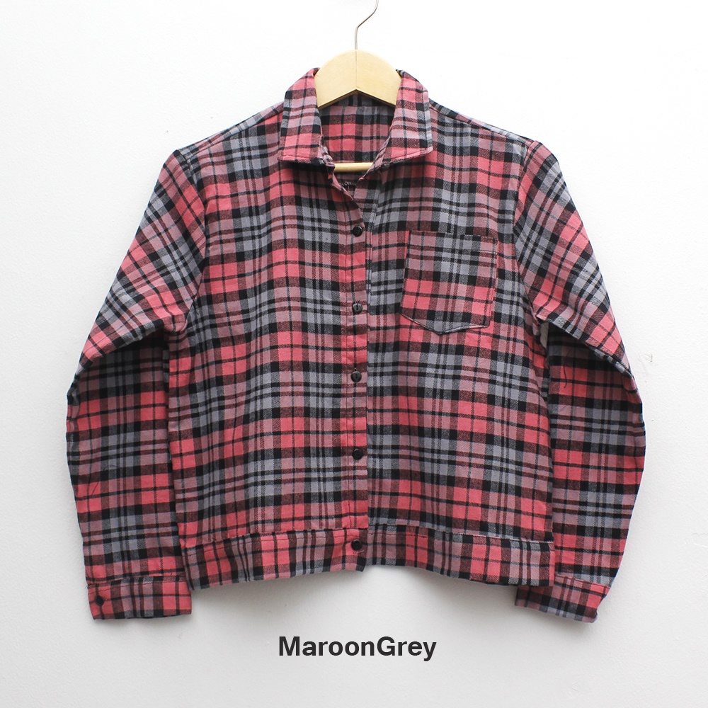 𝑱𝒂𝒌𝒂𝒓𝒕𝒂𝑭𝒂𝒔𝒉𝒊𝒐𝒏 kemeja flanel wanita scallop crop gelombang shirt basic wave jangkis