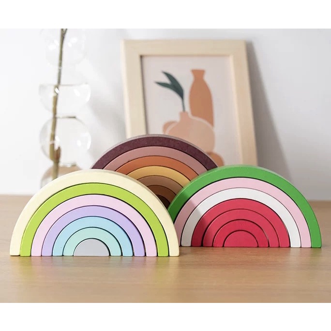 RAINBOW STACKER | Mainan montessori kayu rainbow block | Pelangi warna warni edukasi