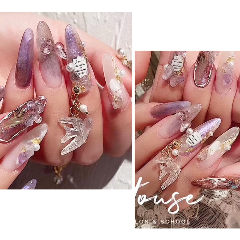 Needway Perhiasan Kuku Keperakan Logam Glitter DIY Payet Mewah Zirkon Fashion Rantai