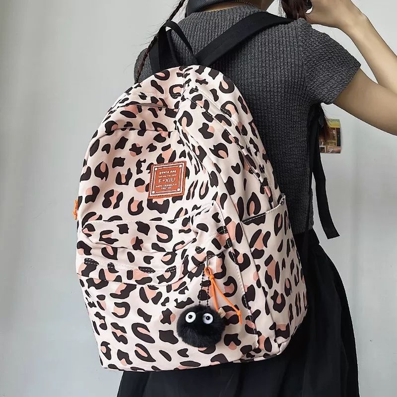 Ransel Fashion Wanita Tas Sekolah Bergaris Sapi Harajuku untuk Anak Perempuan Ransel Sekolah Siswa Kapasitas Besar Tahan Air Nilon