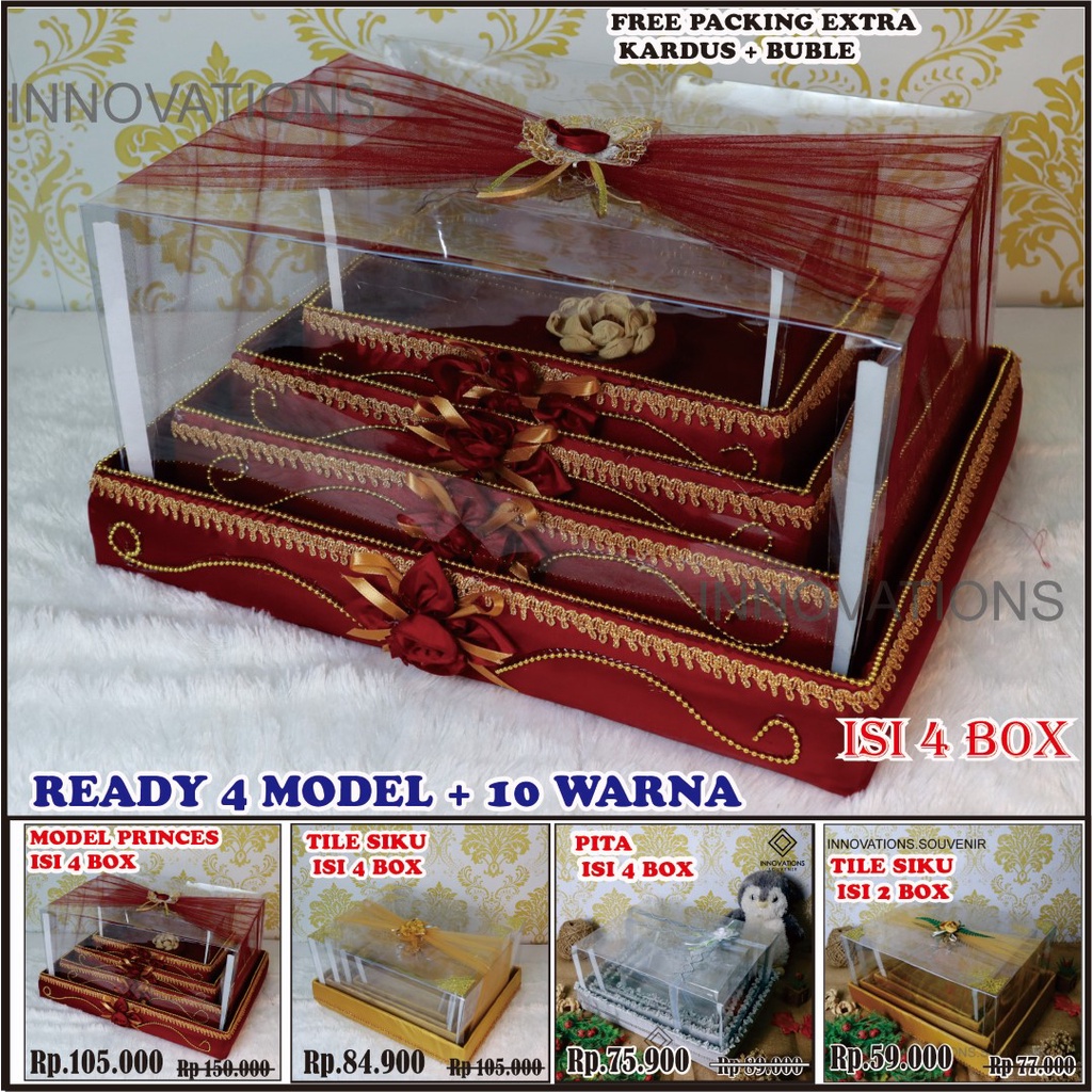 Box Hantaran Seserahan Mika Tile Silver 1 Set Isi 4 Box -