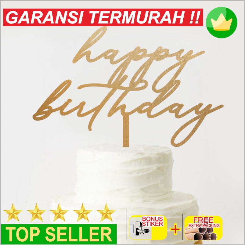 Grosir CUSTOM TOPPER HAPPY BIRTHDAY AKRILIK / TOPPER KUE - 10 Elegan