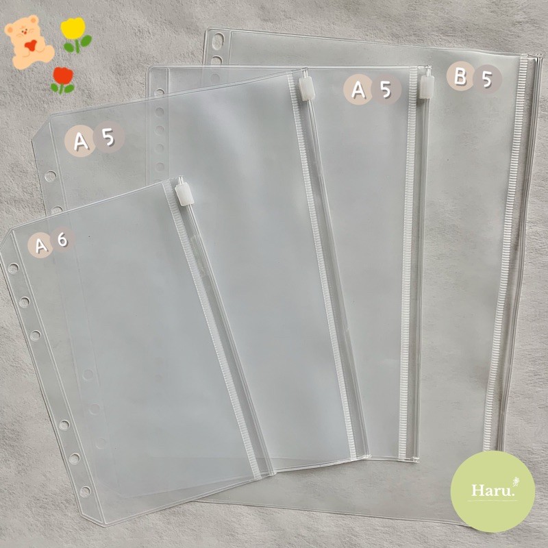 

[HARU] A5 A6 B5 Ziplock Bag / Pouch / Kantong Binder 6 Rings 20 Rings Transparan
