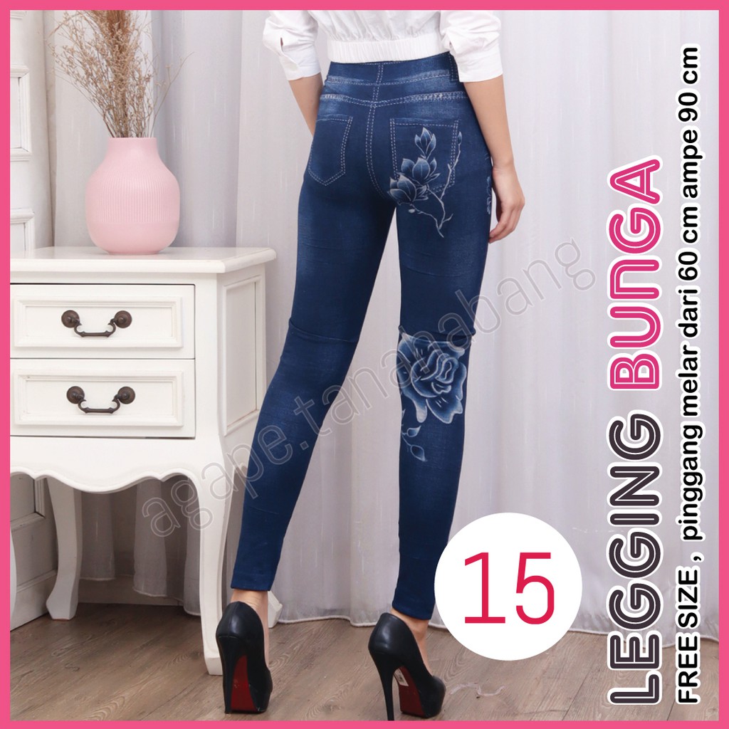 legging Jeans Bunga #15 / Legging Bunga Wanita