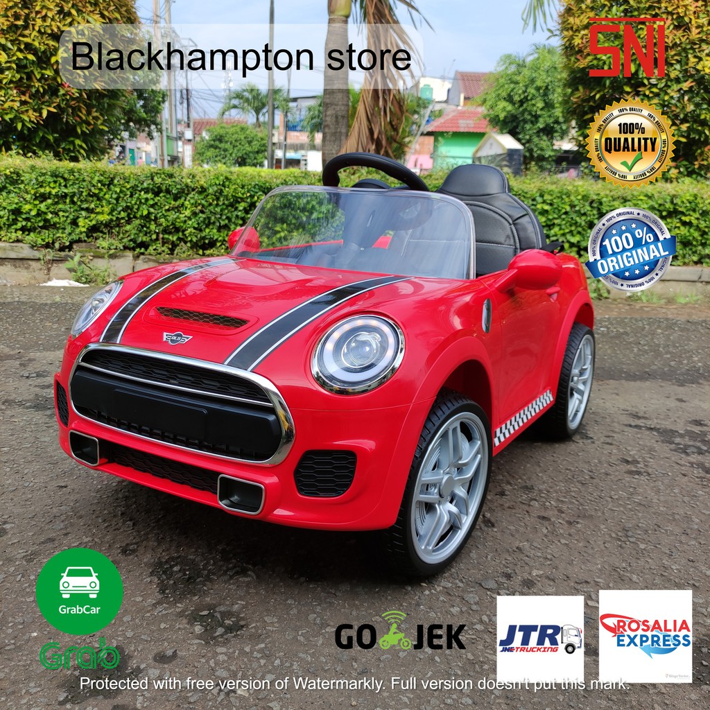 Mainan Mobil aki anak Mini Cooper Ban Karet Jok Kulit Murah