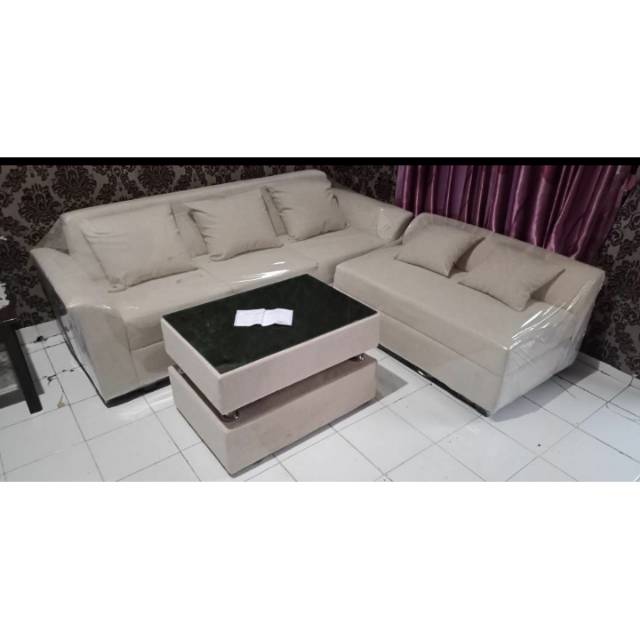SOFA L PUTUS MINANG PLUS MEJA (FULL BLUDRU)
