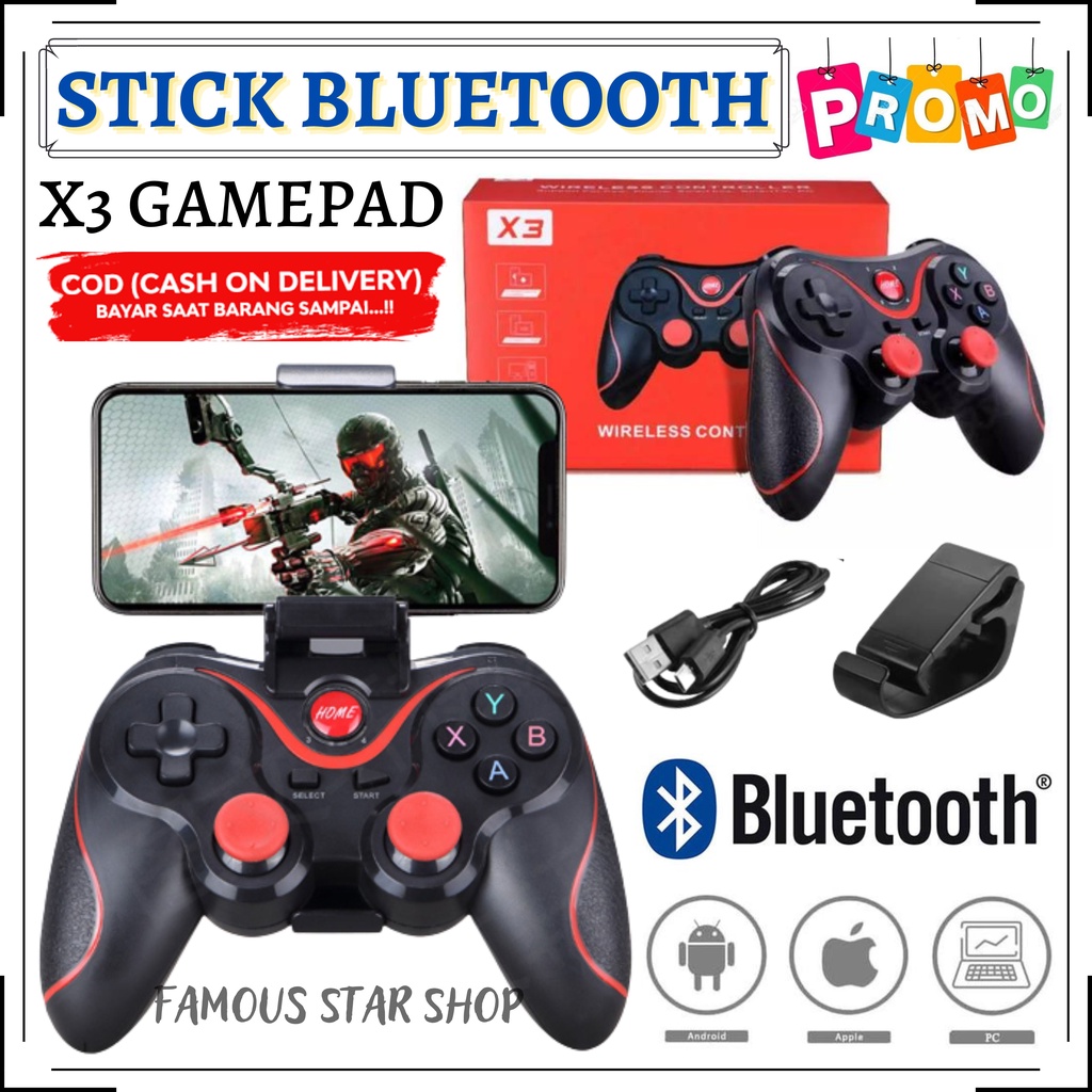 TERBARU.. Portable GAMEPAD Stik Bluetooth X3 Wireless Controller For Handphone // Hp Tablet Laptop Pc Komputer Cpu Android joystik Stick Game Bluetooth X3 Wireless Controller | FMS