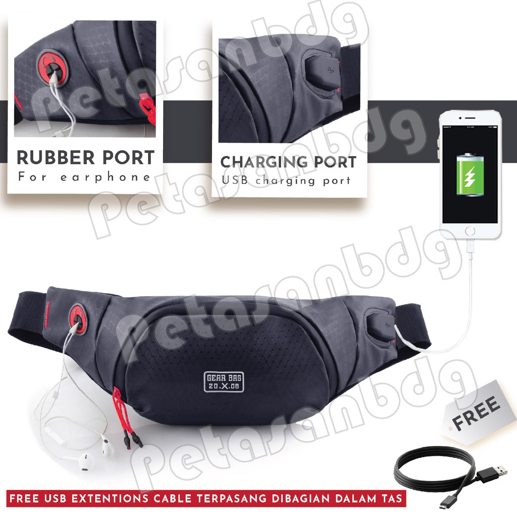 PTS - Gear Bag 13111 PORT + FREE USB EXTENTIONS CABLE - WaistBag With Charging Port