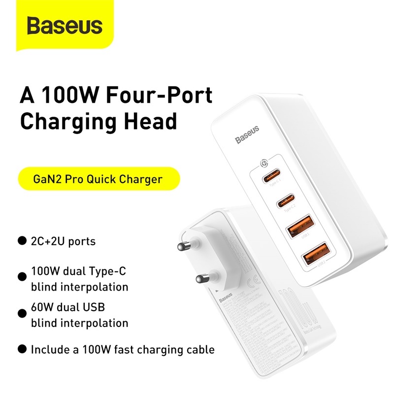 Baseus GaN2 Pro 100W EU 2C+2U Fast Charger Type C PD QC5.0