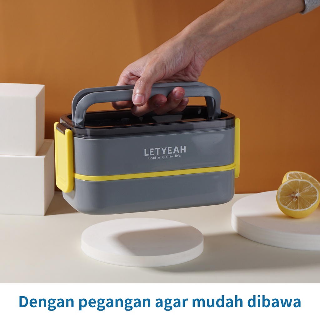 Letyeah &amp; Anantagt Kotak makan 2 susun plastik 1600ML Anti Bocor Sendok Dan Sumpit/Tempat Makan Microwaveable