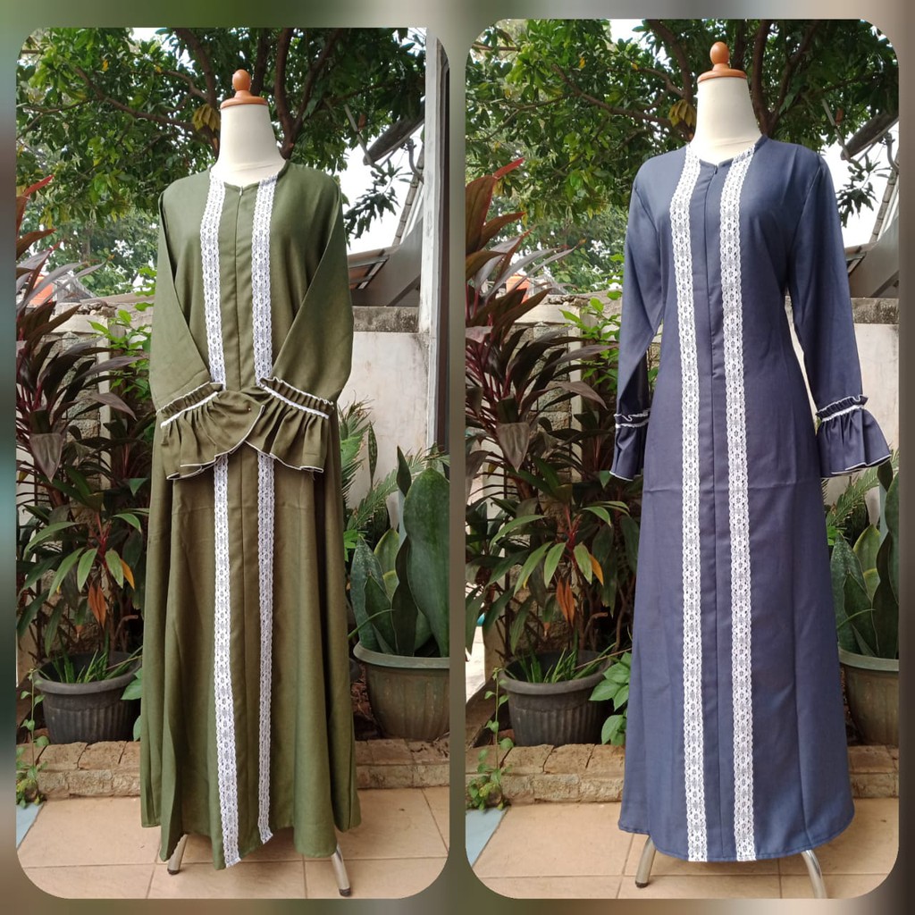 Busana muslim gamis wanita terbaru katun madinah full renda