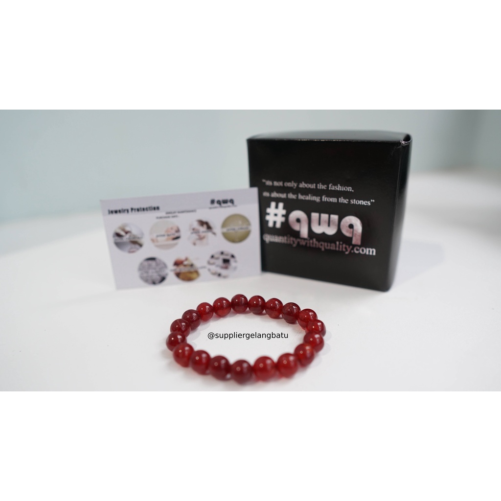 gelang tangan RED GARNET premium batu alam asli akik MERAH bonus kotak