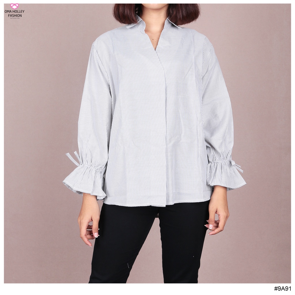 (COD) OH Fashion Giants Blouse Salur V-Neck #9A91