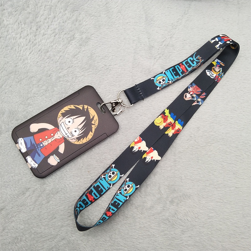 One Piece Lanyard Dengan Holder ID Card Anime Jepang Kerah Leher Gantungan Kunci Lencana Tali Ponsel