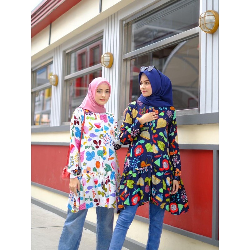 Ounadoutfit tunik colorpop wanita motif kekinian busui / tunik rayon motif / atasan muslim wanita / blouse santai wanita / kemeja kantor wanita