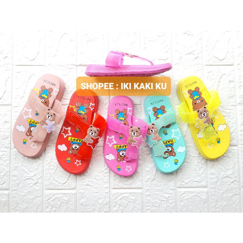 SANDAL JEPIT ANAK PEREMPUAN BRESLIN D38 GAMBAR BERUANG BROWN BAHAN PHYLON KARET EVA UKURAN 24-29