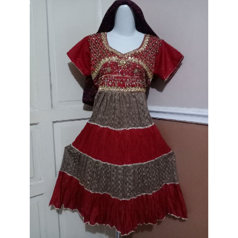 Baju india anarkali maroon full payet2 set celana