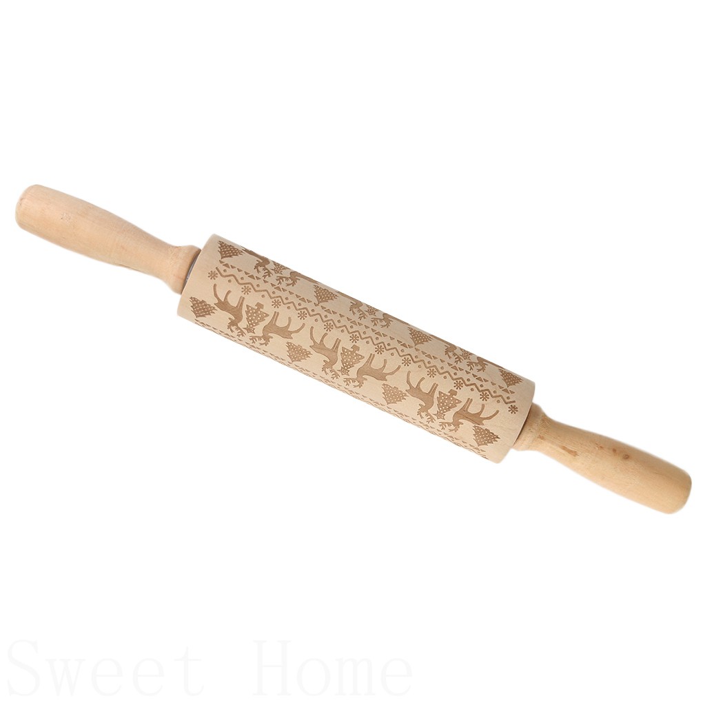 Rolling Pin Emboss Motif Rusa Natal Bahan Kayu Ukuran 35cm Rolling Pin Emboss Motif Rusa Natal Bahan Kayu Ukuran 35cm