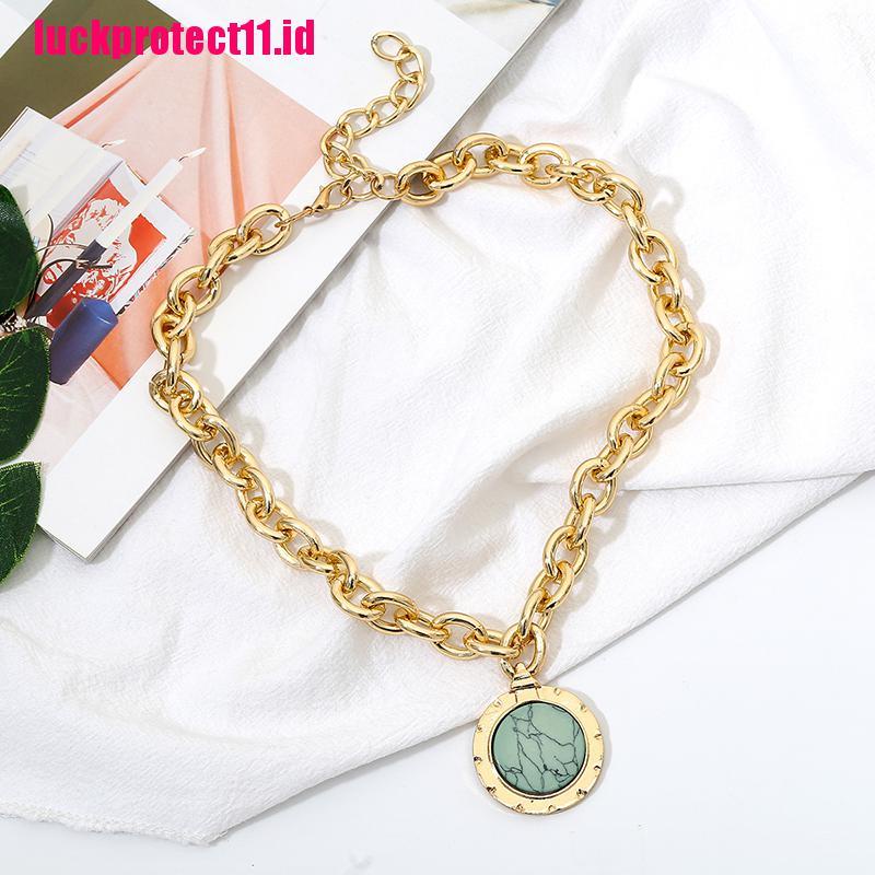 Kalung Choker Rantai Liontin Batu Hijau Gaya Vintage Untuk Wanita