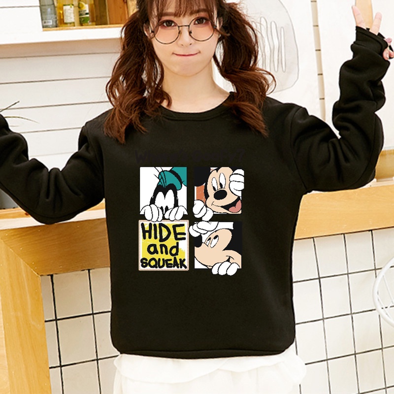 musim gugur musim dingin gaya korea pullover wanita kartun hoodie leher bulat atasan longgar