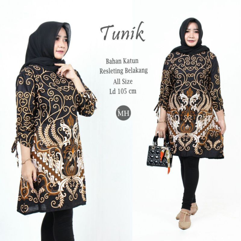 PROMO BATIK COUPLE KELUARGA SARIMBIT sania ruffle batik ori ndoro jowi motif MAHKOTA PUTIH-TUNIK