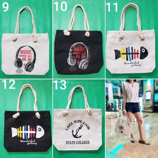 Totebag Canvas Tali Sumbu / Tas Tote Kanvas Kuliah Kerja MG-02