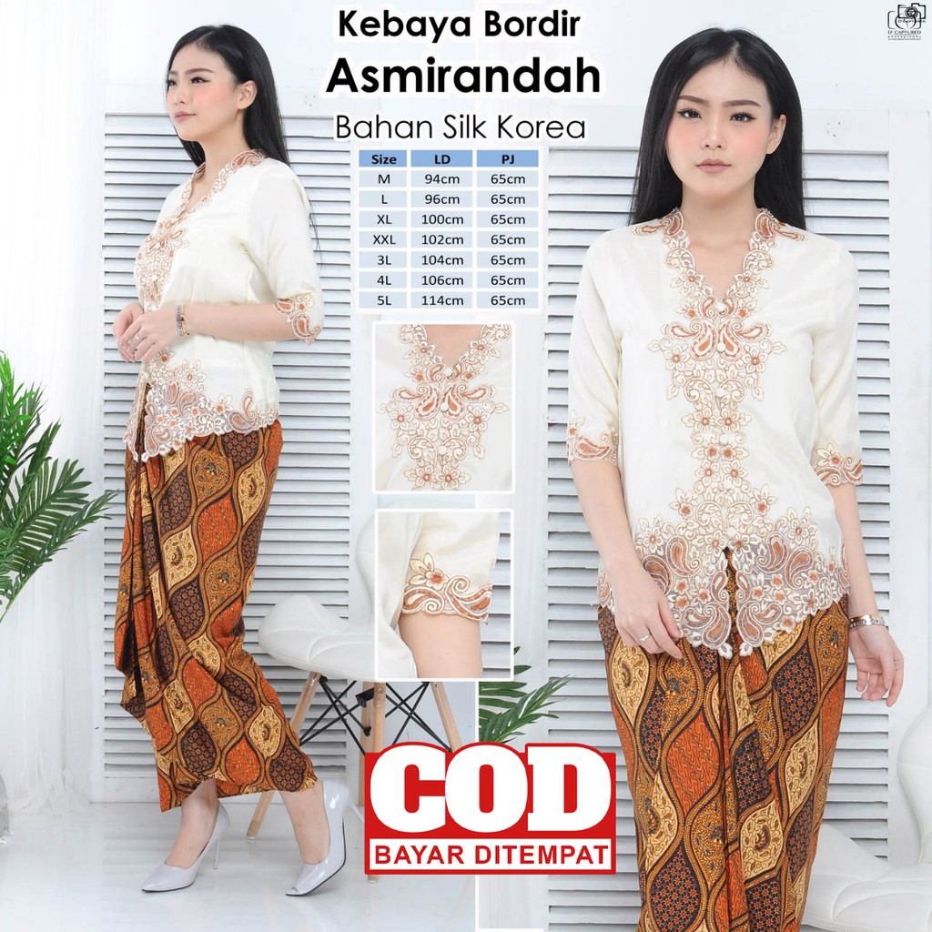 Atasan Kebaya Bordir Modern Asmirandah Lengan 3/4 Gading Putih / Kebaya Bordir Cream / Kebaya Wisuda Terbaru / Kebaya Bordir Gading / Kebaya Brukat Modern / Kebaya Akad Nikah Putih-2