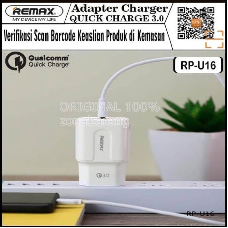 [QC 3.0] Original Remax Charger Quick Charge 3.0A Qualcomm 3.0 Fast Charging 3A RP-U16