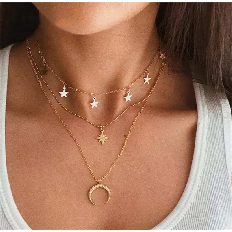 Korea Multilayer Liontin Kalung Emas Jantung Fashion Rantai Kalung Wanita Aksesoris Perhiasan Hadiah-11