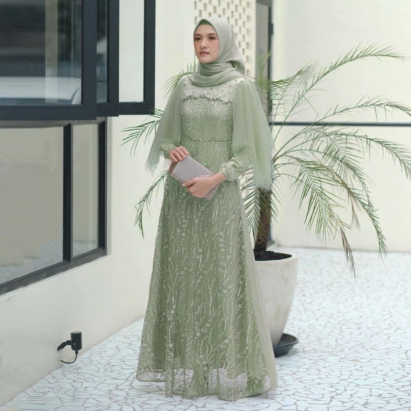 BATIK OFFICIAL / TERMURAH LUNA DRESS BROKAT KOMBINASI / FASHION MUSLIM WANITA / GAMIS ADEEVA / BISA COD / ADA JUMBO / GAMIS KONDANGAN KEBAYA MODERN TERBARU / GAMIS BROKAT TILLE DRESS KONDANGAN GAMIS LEBARAN