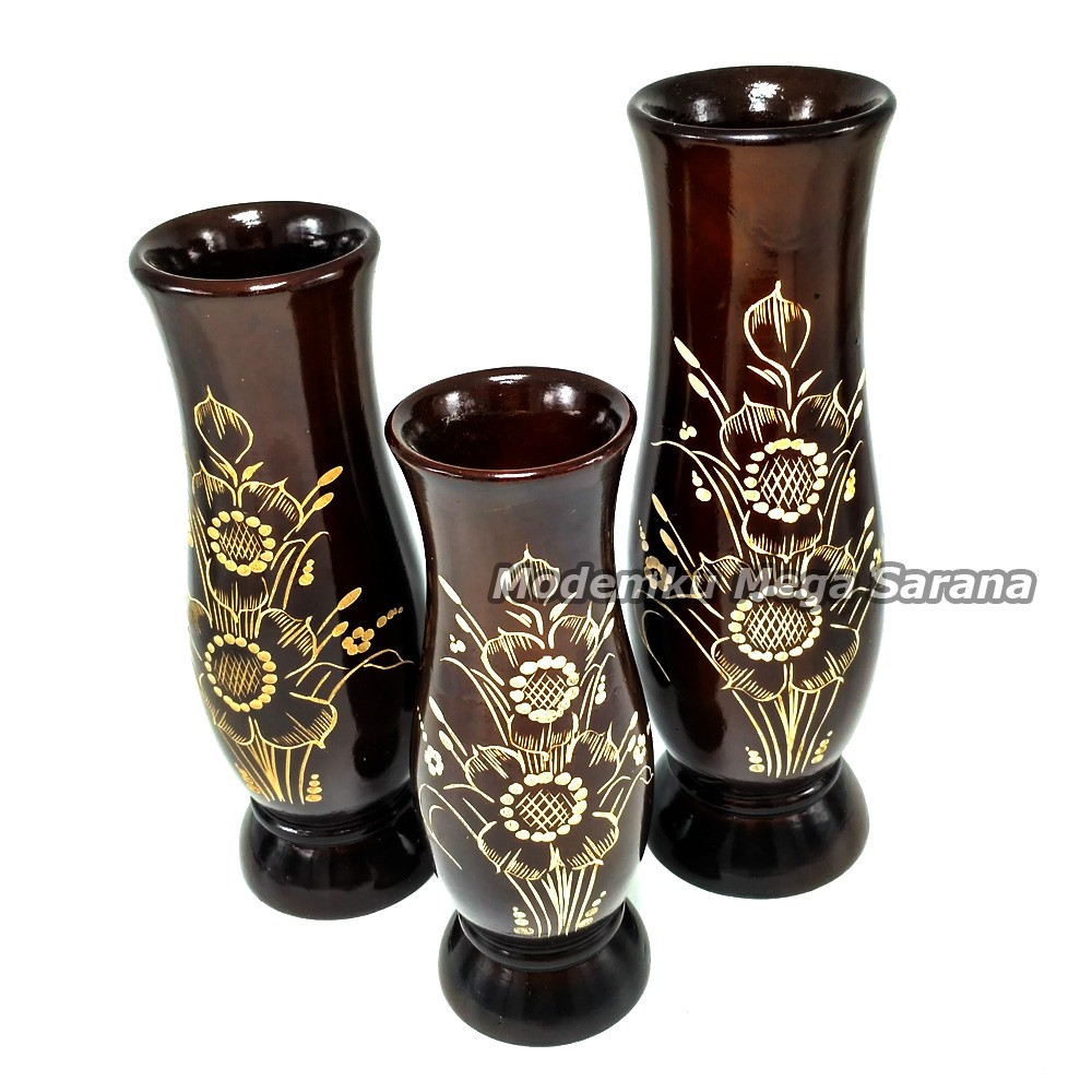 Vas Bunga Kayu Jati Motif Bunga - VSA001