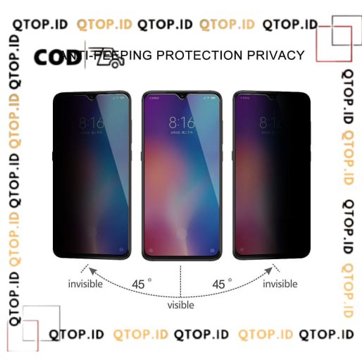 TEMPERED GLASS SPY PRIVACY HITAM ANTI INTIP OPPO A3S, A1K, A83, F7, F9, F11, A52, A72 [QTOP]