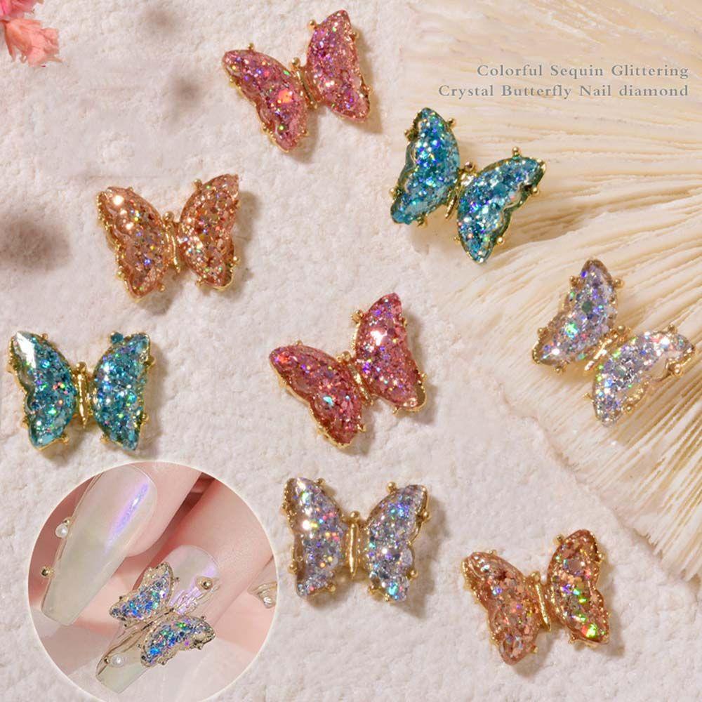 Mxbeauty Nail Art Payet Kupu-Kupu Shiny Ice Transparan Aurora Ala Jepang Manicure DIY Alat Nail Art