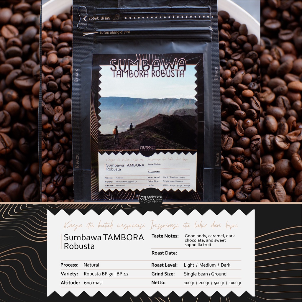 

KOPI ROBUSTA "Sumbawa Gunung Tambora" - 200gram (Natural Process)