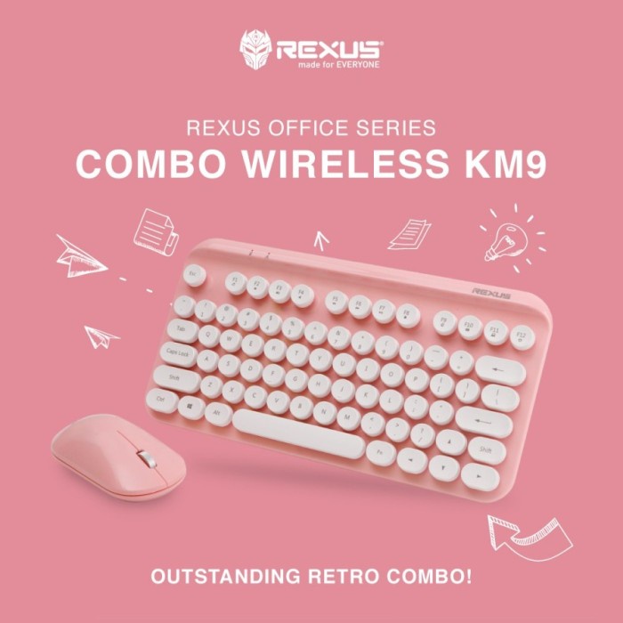 Rexus KM9 Combo Wireless Keyboard Mouse Outstanding Retro Combo