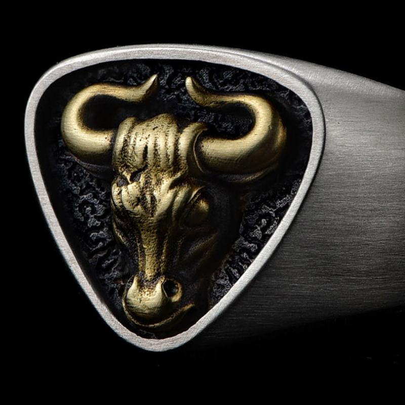 Cincin Denim Desain Kepala Banteng Ukuran Dapat Disesuaikan Gaya Retro Western Untuk Pria