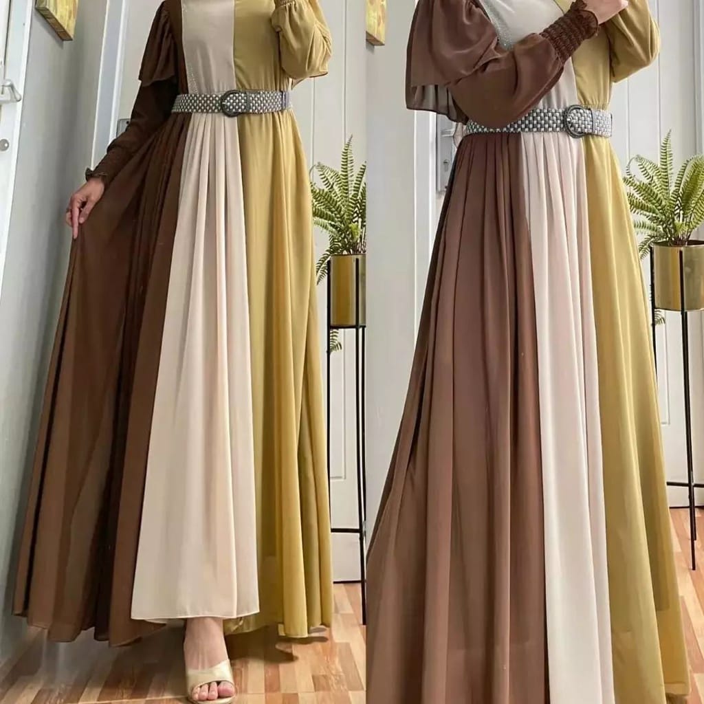 Gamis Malaysia Ceruty Babydoll Full Furing Baju Kondangan Wanita Pelangi Dress Gaun Pesta Muslimah Gamis Jumbo