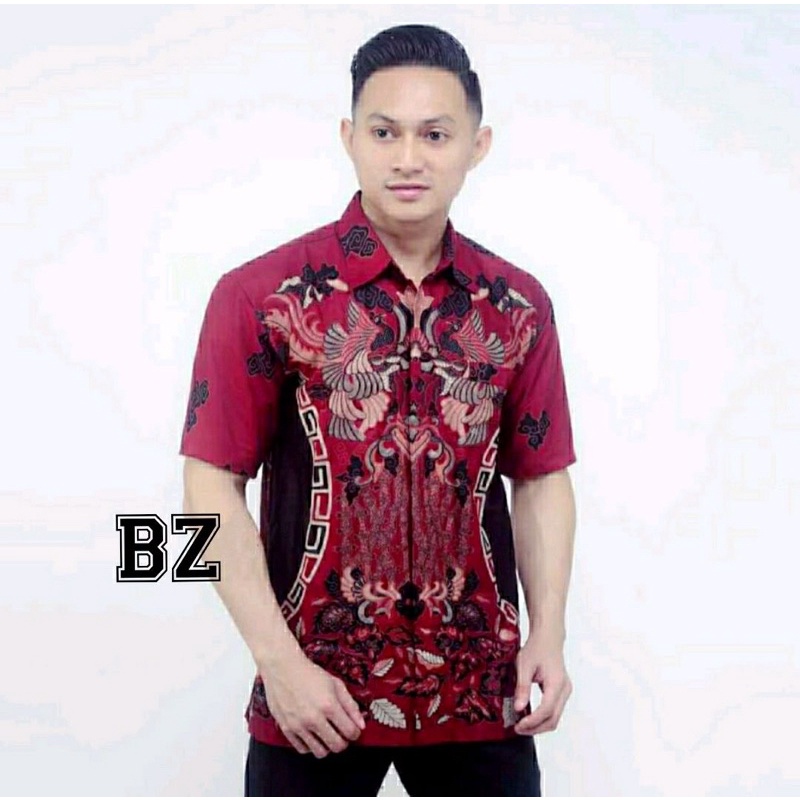 BSWART Batik HRB026 kenongo Hem Pendek anjani biru Pekalongan M L XL XXL NUKU BATIK Kemeja batik Pria MURAH Modern Grosir