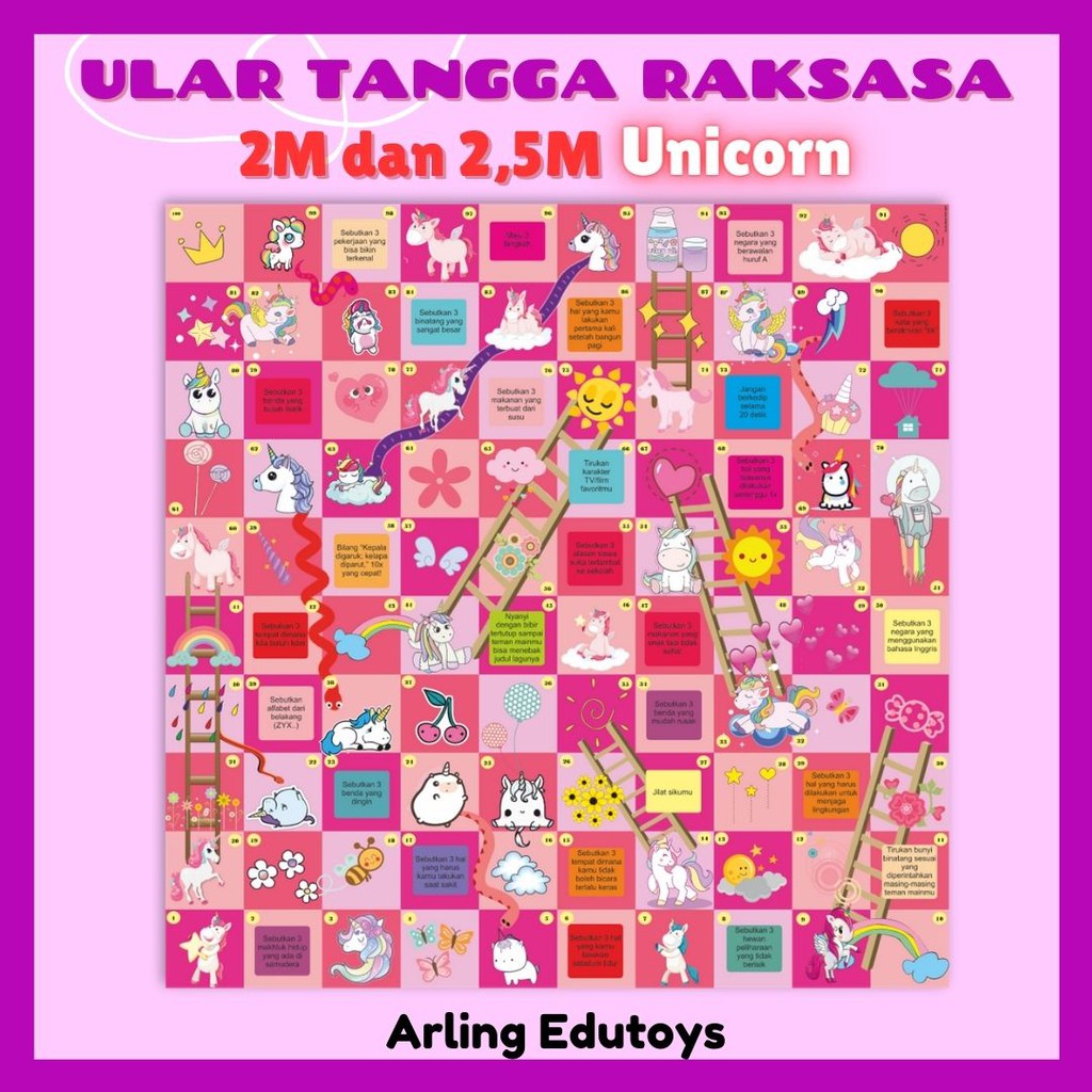 Ular Tangga Raksasa Jumbo Besar Pink Mainan Karpet Edukasi Anak Perempuan 2m 2,5m