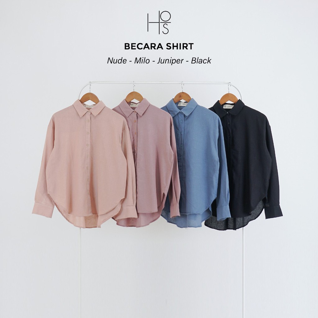 Hosofshopaholic - BECARA SHIRT - Pakaian Wanita - Atasan - Basic Shirt - Kemeja Wanita - Kemeja Linen - Allsize-3