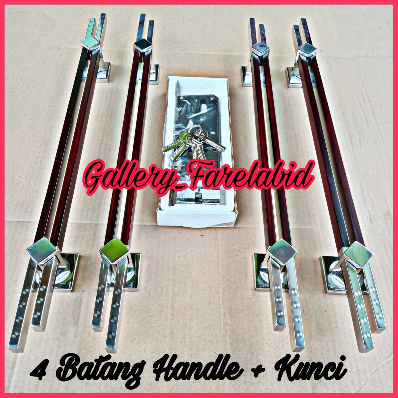 Handle Pintu Rumah Stainless Steel Grafir 60 Cm Full Set Body Kunci Gagang Pintu Modern 45 Cm Set Bodi Pelor Pegangan Pintu Kupu Tarung Pull Set Body Kunci Tarikan Pintu Utama Rumah Minimalis