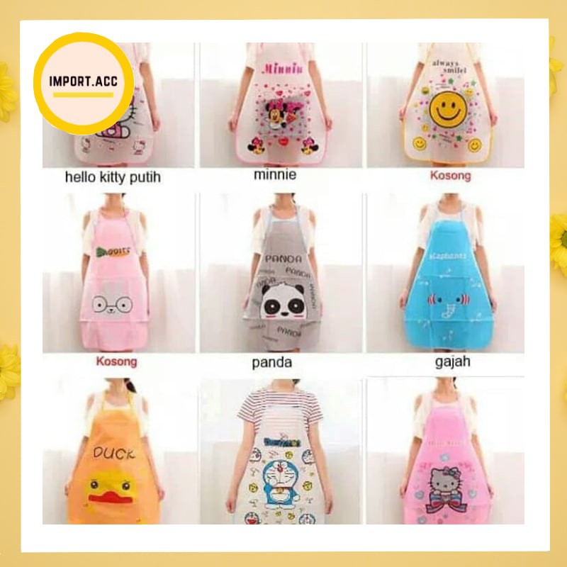 CELEMEK PLASTIK TIPIS MOTIF KARAKTER ANAK - APRON DAPUR MASAK LUCU WATERPROOF ANTI AIR UK. STANDARD