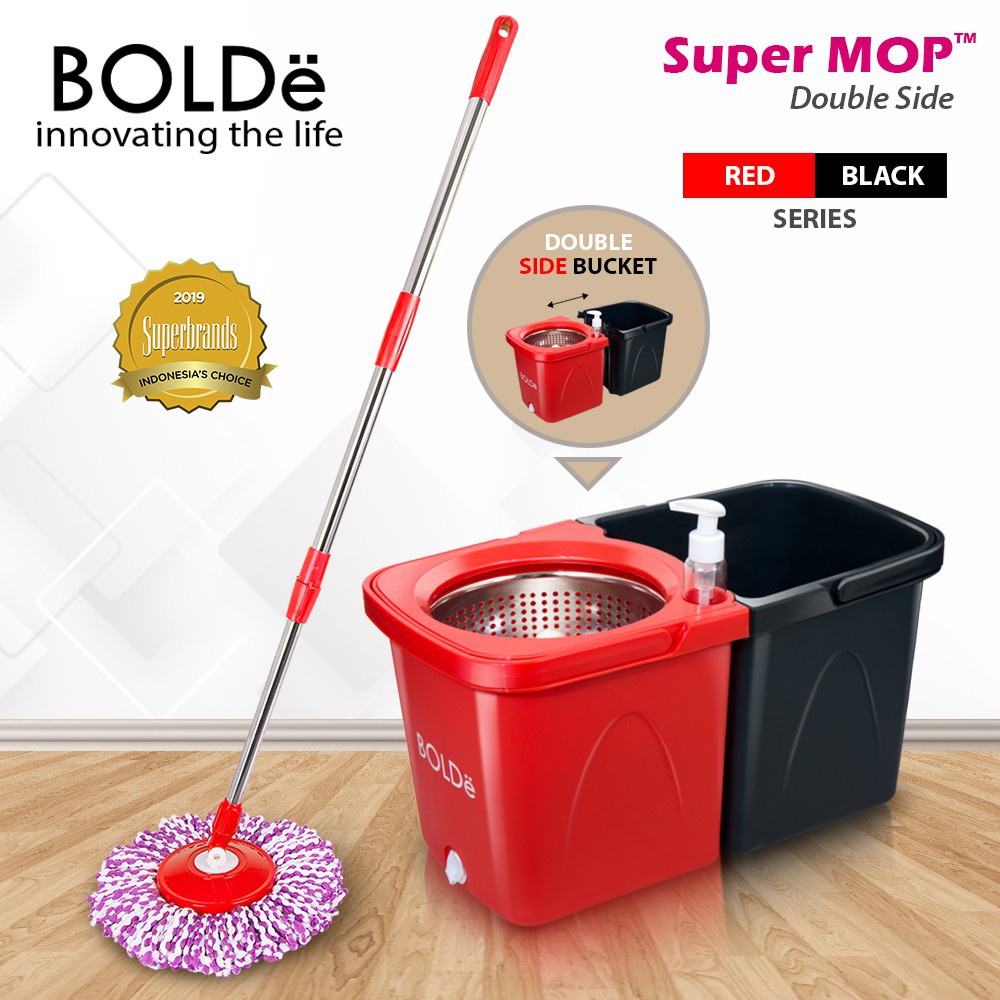 BOLDe Super Mop Double Side Alat Pel Lantai BONUS Refill Kain Pel Microfiber