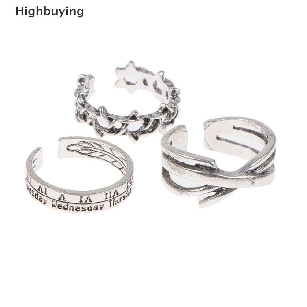 Hbid 3Pcs / set Cincin Terbuka Adjustable Desain Hexagram Angka Romawi Gaya Punk Untuk Pasangan