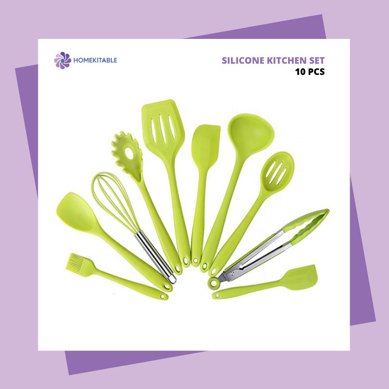 Homekitable Spatula Sutil 10 Pcs Silicone Stainless-3