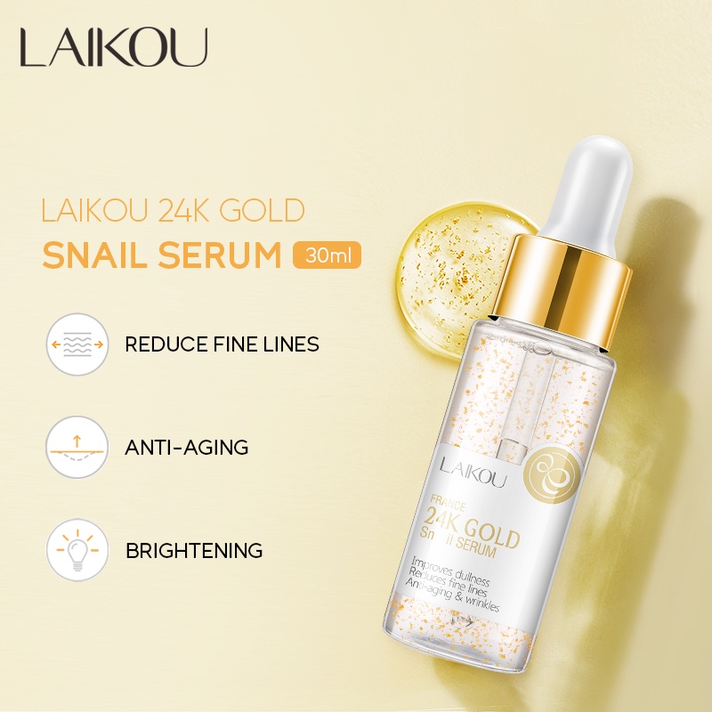 LAIKOU Emas 24k Serum Siput Melembutkan Keriput Menghaluskan Kulit Mengurangi Kekusaman 30ml