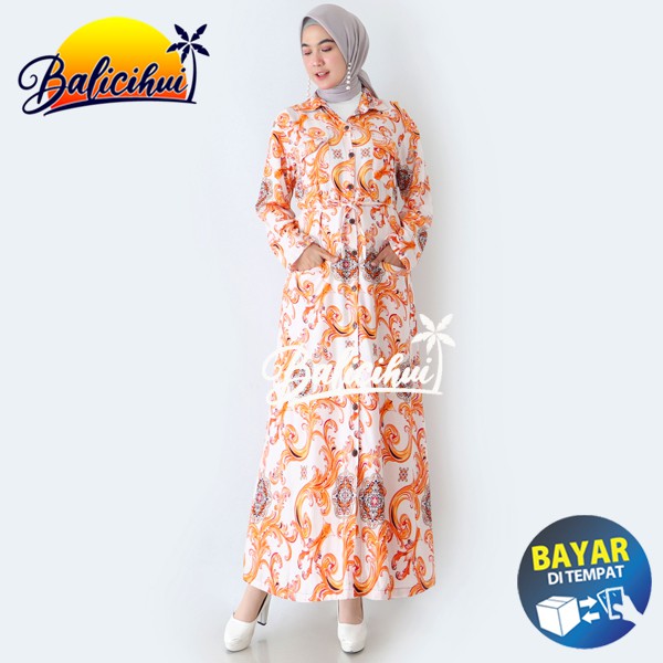 Balicihui Long Dress Kancing Gamis Kancing Dress Kekinian Terbaru