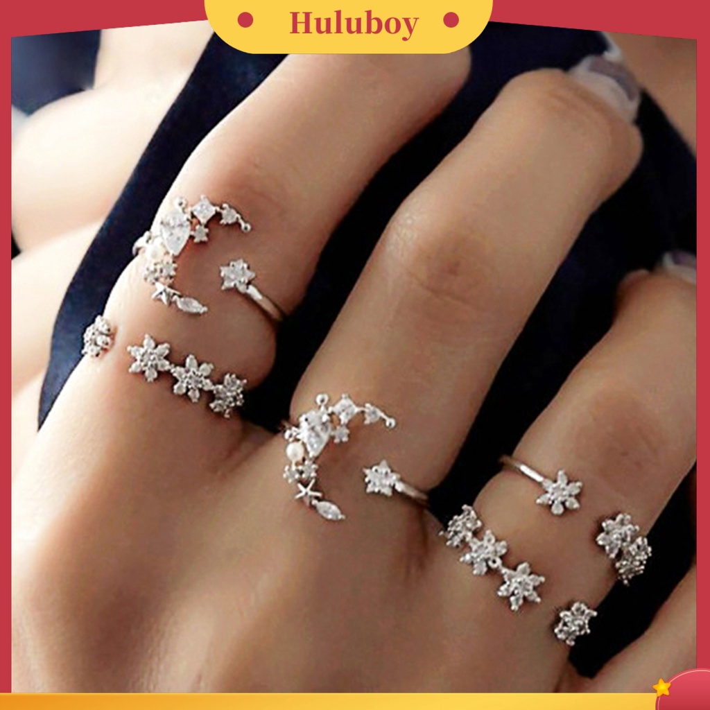 Hu Hu Hu Hu Hu Alat Bantu Pasang Kacamata♡ 5pcs Cincin Jari Bahan Alloy Aksen Berlian Imitasi Untuk Klub